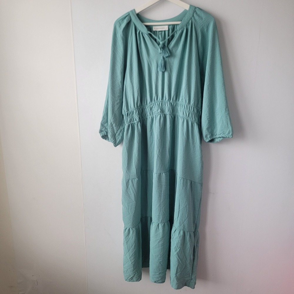 Lucky Brand women's Tiered Midi Dress size XL elastic waist Boho Cottagecore